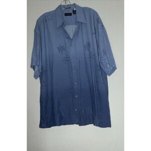 Van Heusen Button Up Shirt Men's XL Blue Gradient Palm Tree Rayon Casual